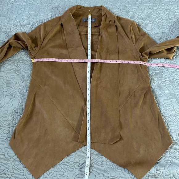 Lightweight, suede-like, beige jacket w/flared bottom, Size Small - Picture 3 of 12